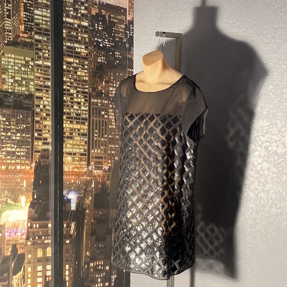 ALLSAINTS - sheer mesh s/s dress tunic w black lattice sequins on both sides - 8 - Picture 5 of 16